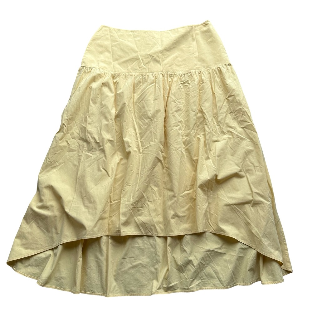 Misook Maxi Skirt Sz L Yellow Cotton Stretch Drop-Waist Asymmetric High-Low Hem